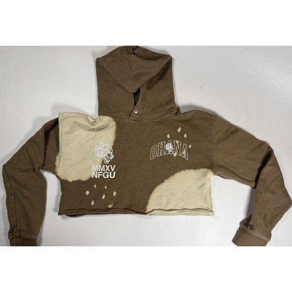 Wolf Graphic Tops - DHNA Cropped Wolves Forever Hoodie Women's Size XS Brown